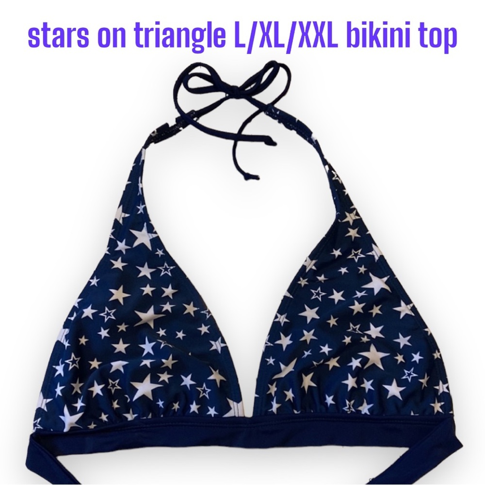3/$30* L/XL/XXL? Bikini Top Navy Blue Muti Size Stars Triangle Cup Tie Neck/Back